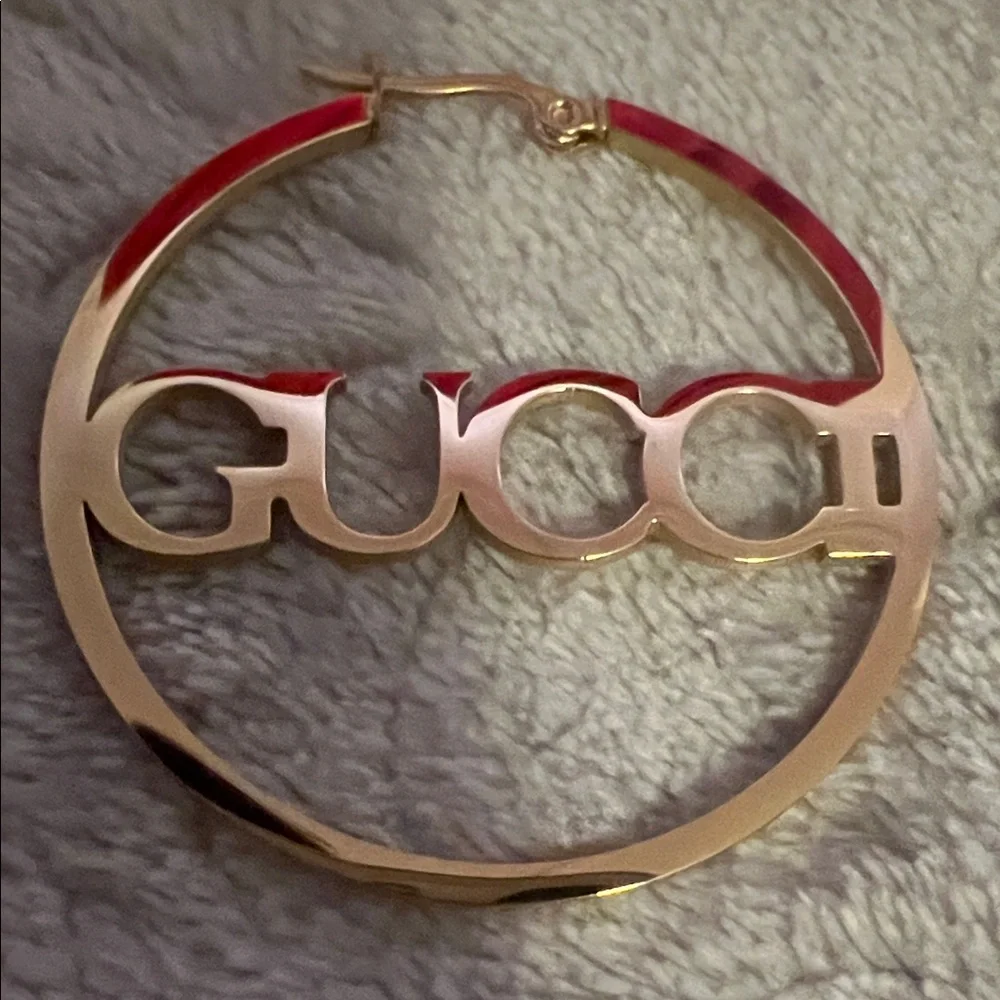 Fashion Jewelry Gold Logo Hoop Earrings - Picture 3 of 4